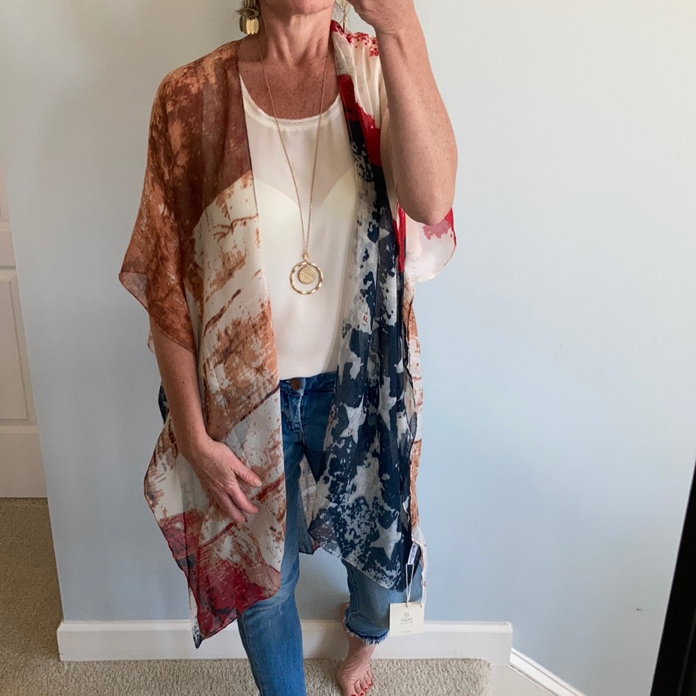 American Flag Print Boho Kimono - Picture 3 of 7
